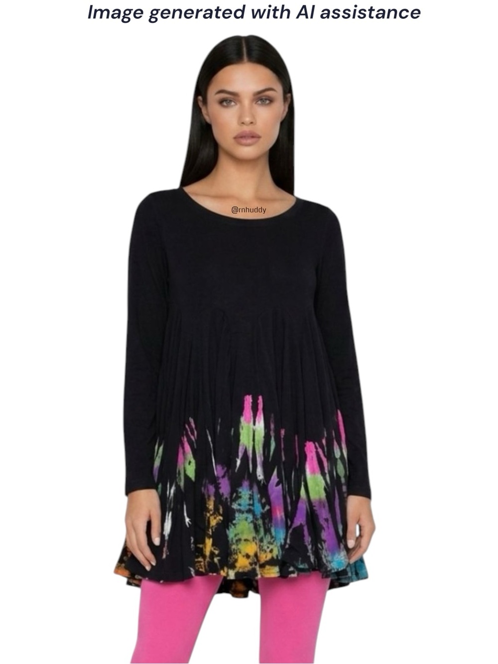 Kathmandu OS jersey knit black multicolored swing tunic